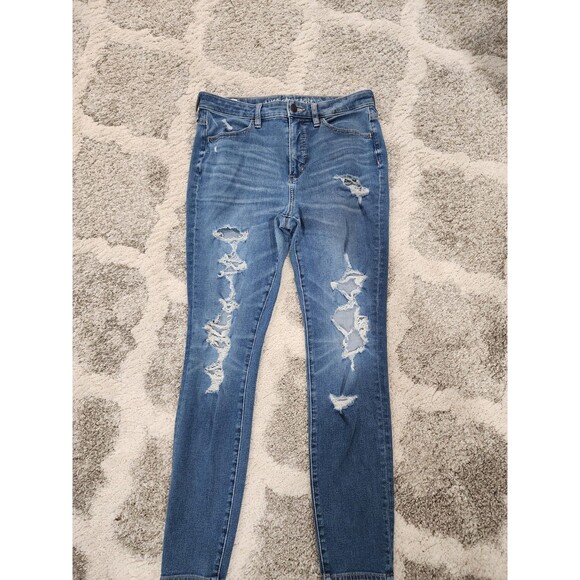 American Eagle Size 10 Med Wash Distressed Super Hi-Rise Jegging Dream Jeans - Picture 1 of 12